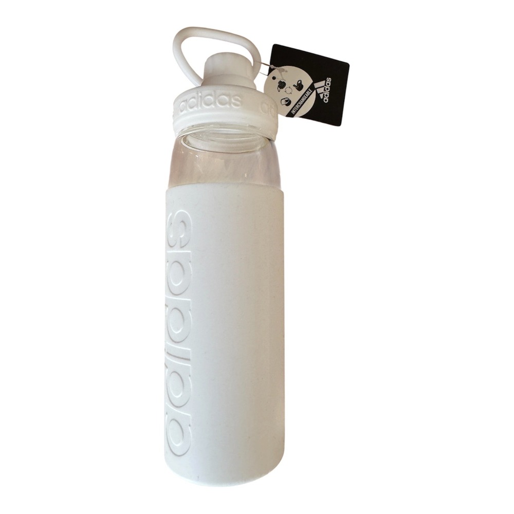 ADIDAS Squad 720 Glass Water Bottle White Silicone Sleeve 24oz 720ml NWT